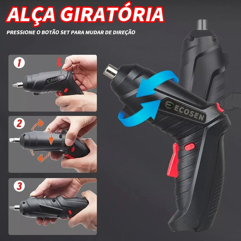 Furadeira elétrica manual, carregamento USB com acessórios